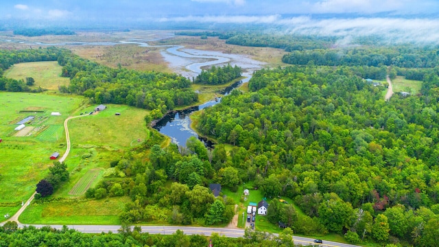 aerial view with a water view and a rural view