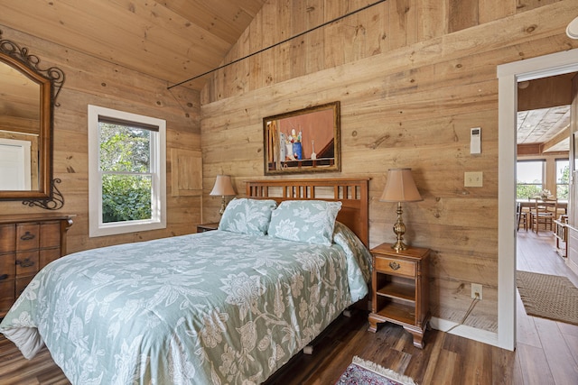 12 Steamboat Wharf Ln, Harpswell, ME 04079 - bedroom with wood finished floors, lofted ceiling, wooden walls, and wooden ceiling