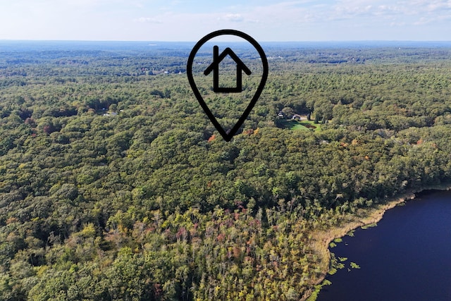 birds eye view of property with a water view and a view of trees