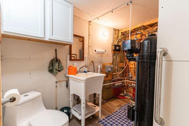 bathroom featuring hardwood / wood-style flooring and toilet