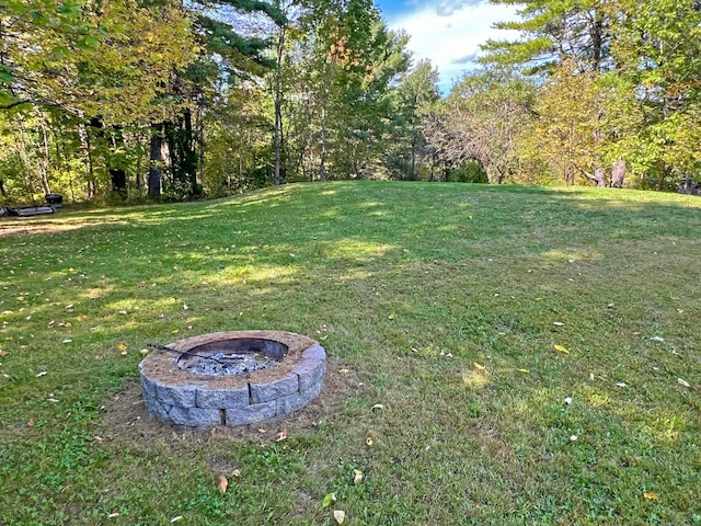 view of yard with an outdoor fire pit