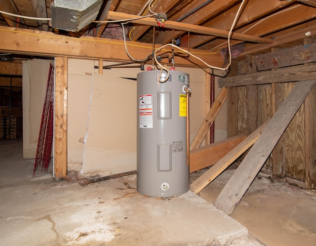 basement featuring electric water heater