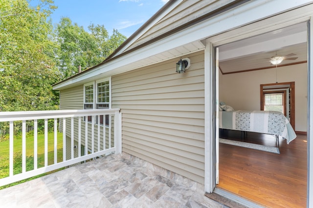 view of patio / terrace featuring ceiling fan