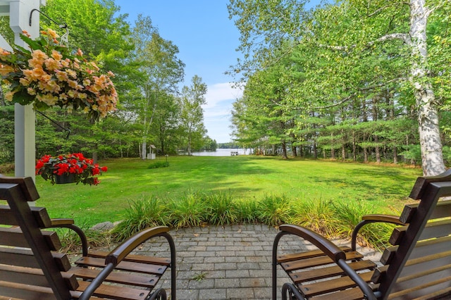 view of patio / terrace with a water view