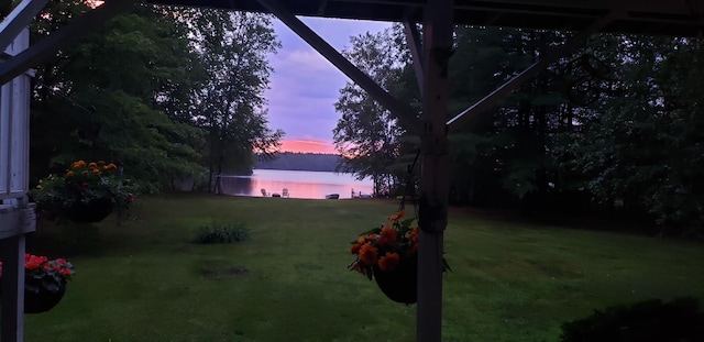 yard at dusk with a water view