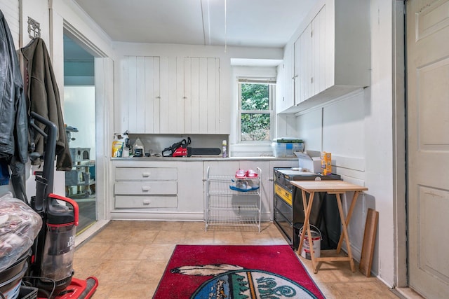 kitchen with white cabinets