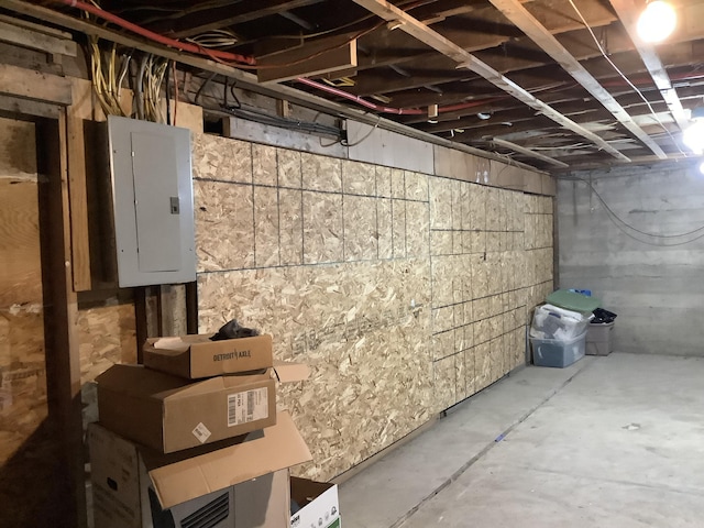 basement with electric panel