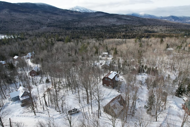 snowy aerial view with a mountain view