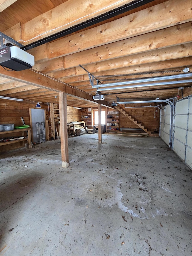 garage with a garage door opener