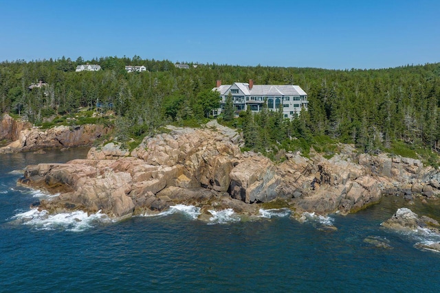 93 Cooksey Dr, Mount Desert, ME 04675 - drone / aerial view featuring a wooded view and a water view