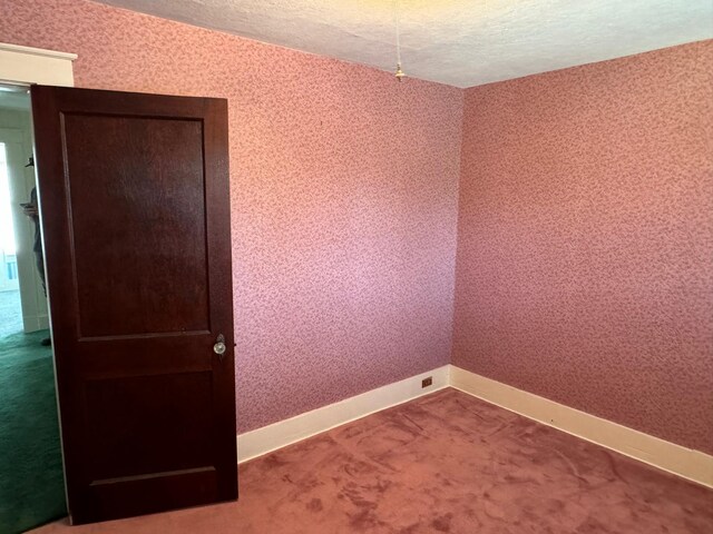 unfurnished room with a textured ceiling and carpet