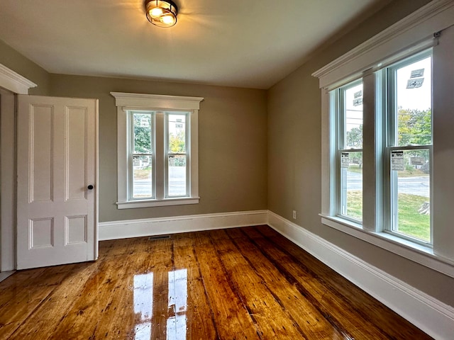 spare room featuring dark hardwood / wood-style floors and a wealth of natural light