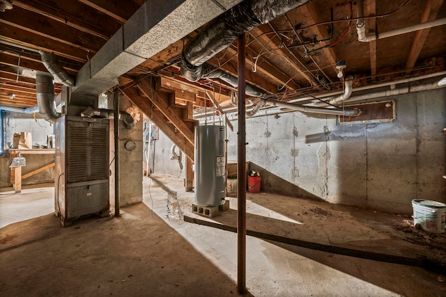 basement featuring water heater