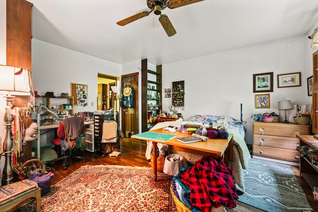 interior space featuring ceiling fan and hardwood / wood-style floors