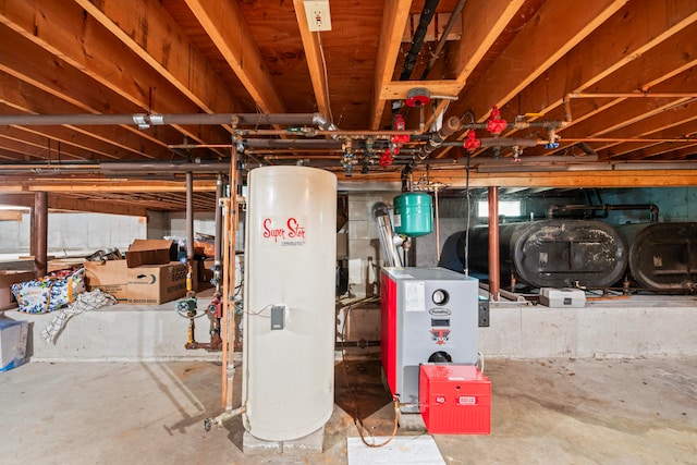 basement featuring gas water heater