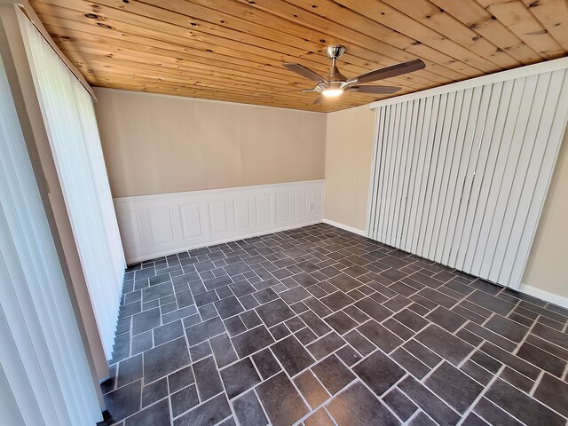 unfurnished room featuring ceiling fan and wood ceiling