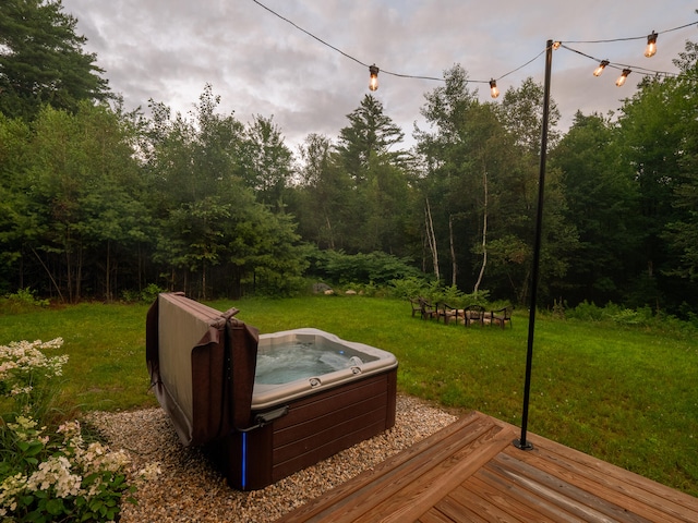 exterior space with a hot tub