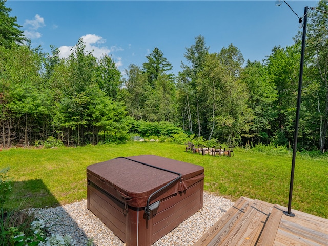 view of yard with a hot tub