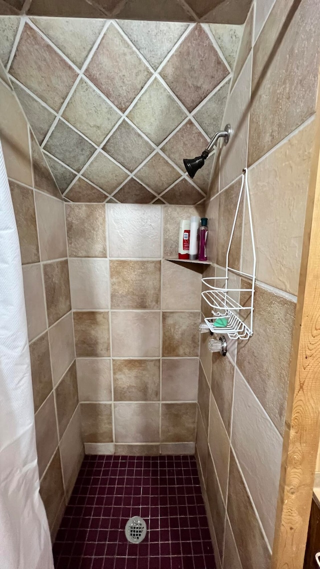 bathroom with tile patterned floors and walk in shower