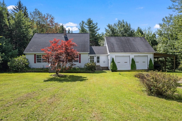 cape cod home featuring a front yard and a carport