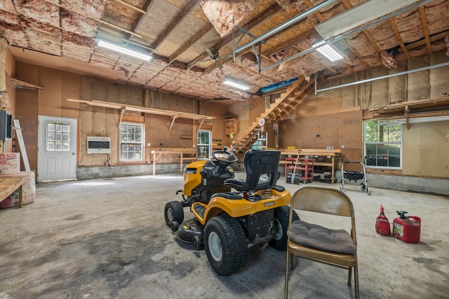 garage featuring heating unit