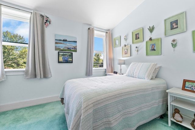 bedroom with multiple windows and carpet floors