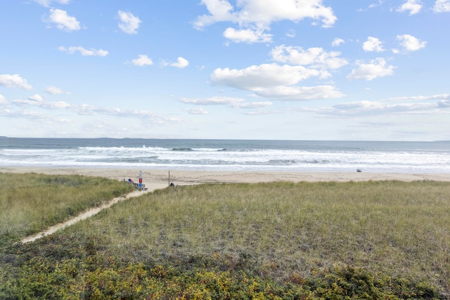 property view of water featuring a beach view