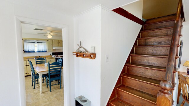 staircase with ceiling fan