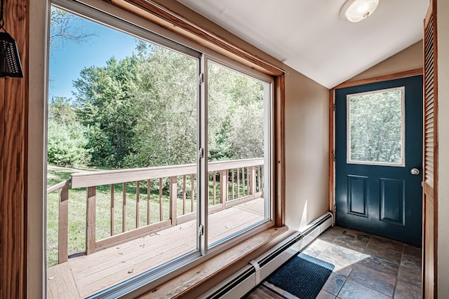 interior space featuring vaulted ceiling