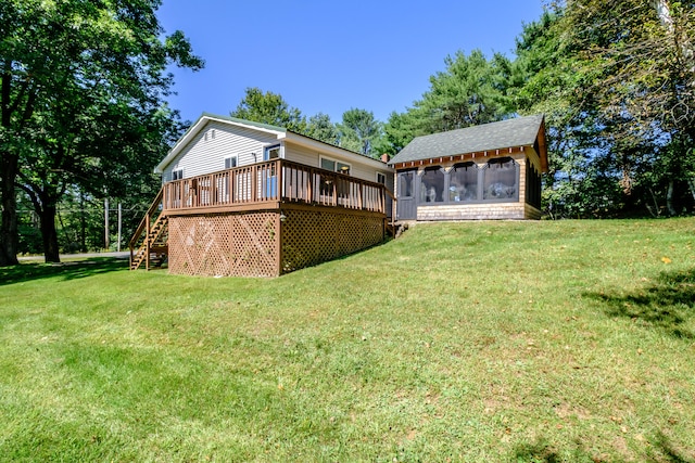 view of yard with a wooden deck