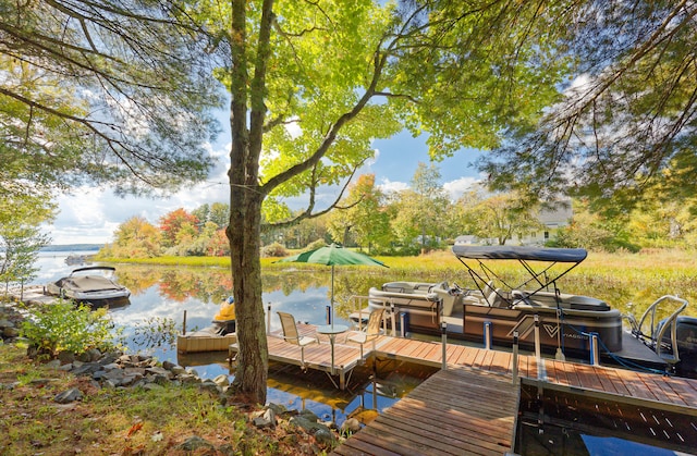 dock area featuring a water view