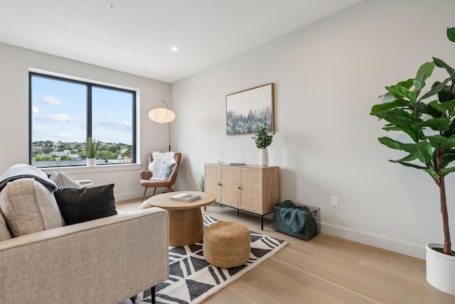 living room with light hardwood / wood-style floors