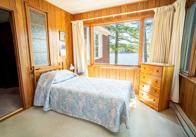35 Middle Rd, Acton, ME 04001 - bedroom with a baseboard radiator, wooden walls, and carpet flooring