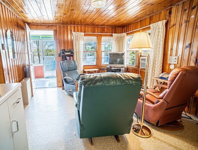 35 Middle Rd, Acton, ME 04001 - living room featuring wooden ceiling and wood walls
