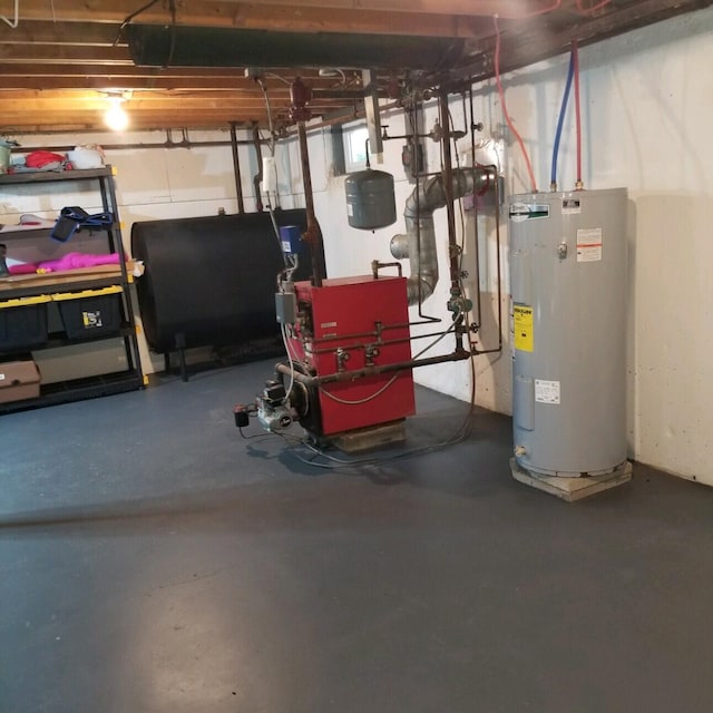 basement featuring water heater