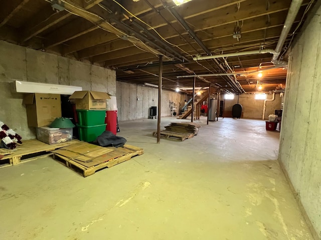 basement featuring water heater