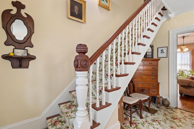 stairway featuring hardwood / wood-style floors