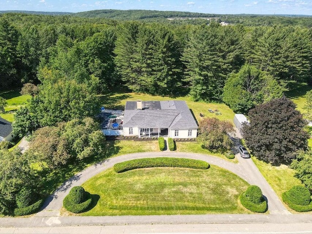 drone / aerial view with a forest view