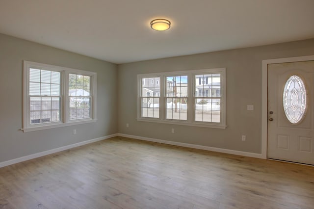 entrance foyer with light hardwood / wood-style floors and plenty of natural light