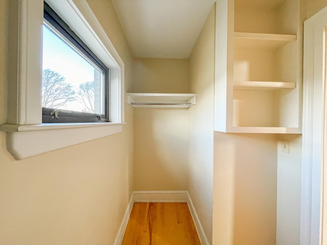 walk in closet with hardwood / wood-style flooring