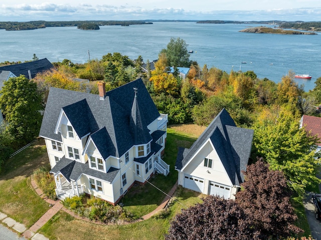 aerial view with a water view