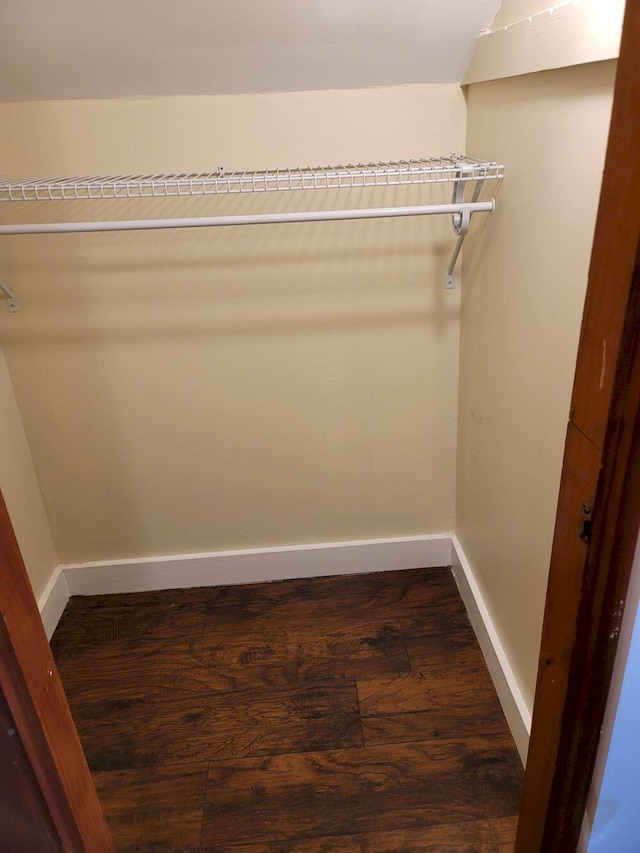 walk in closet featuring dark wood finished floors