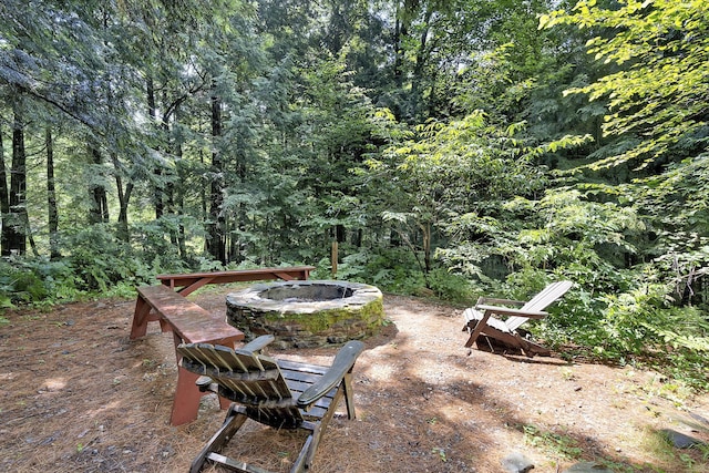 view of yard featuring a fire pit