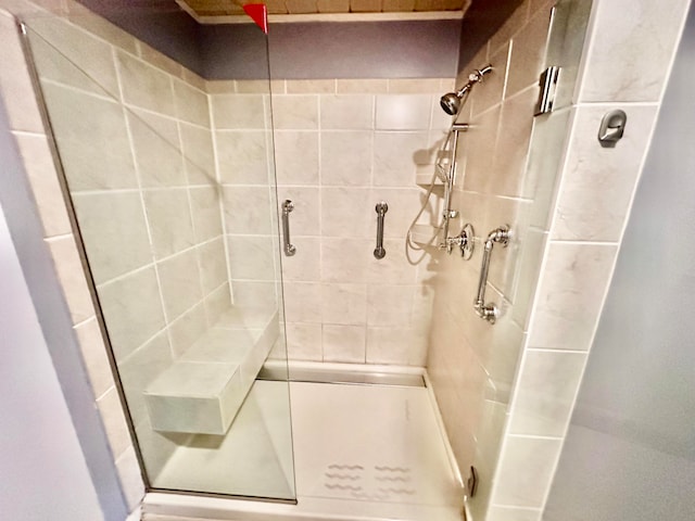 bathroom featuring a shower with shower door