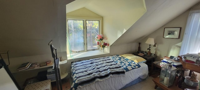 bedroom with lofted ceiling