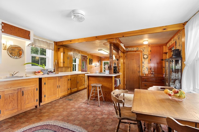 1276 State Route 32, Bristol, ME 04564 - kitchen featuring light countertops, wood walls, and a sink