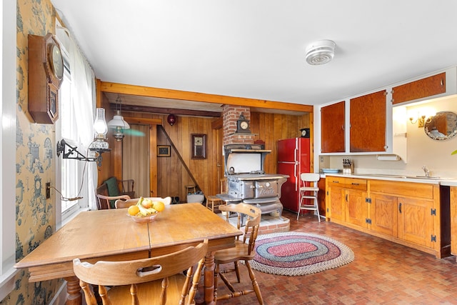 1276 State Route 32, Bristol, ME 04564 - dining space featuring wood walls and brick patterned floor