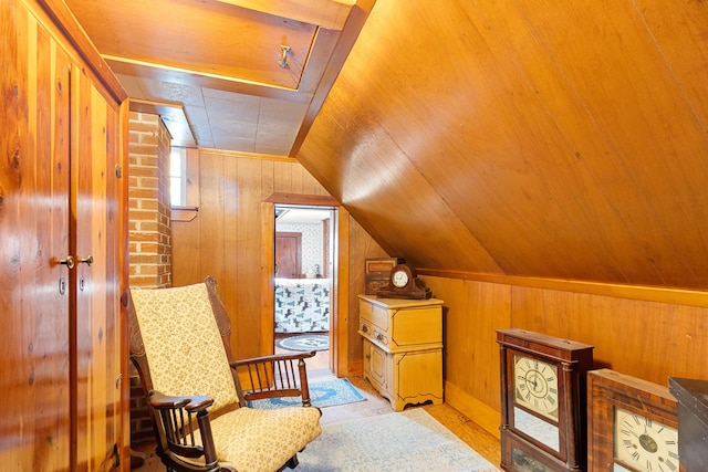 1276 State Route 32, Bristol, ME 04564 - sitting room featuring wooden walls, wood finished floors, and lofted ceiling