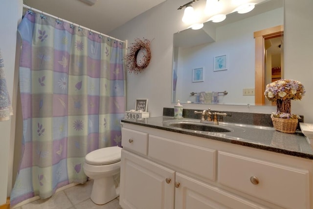 bathroom featuring tile patterned flooring, vanity, and toilet