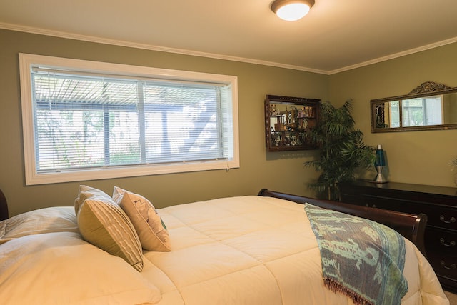 bedroom with crown molding and multiple windows